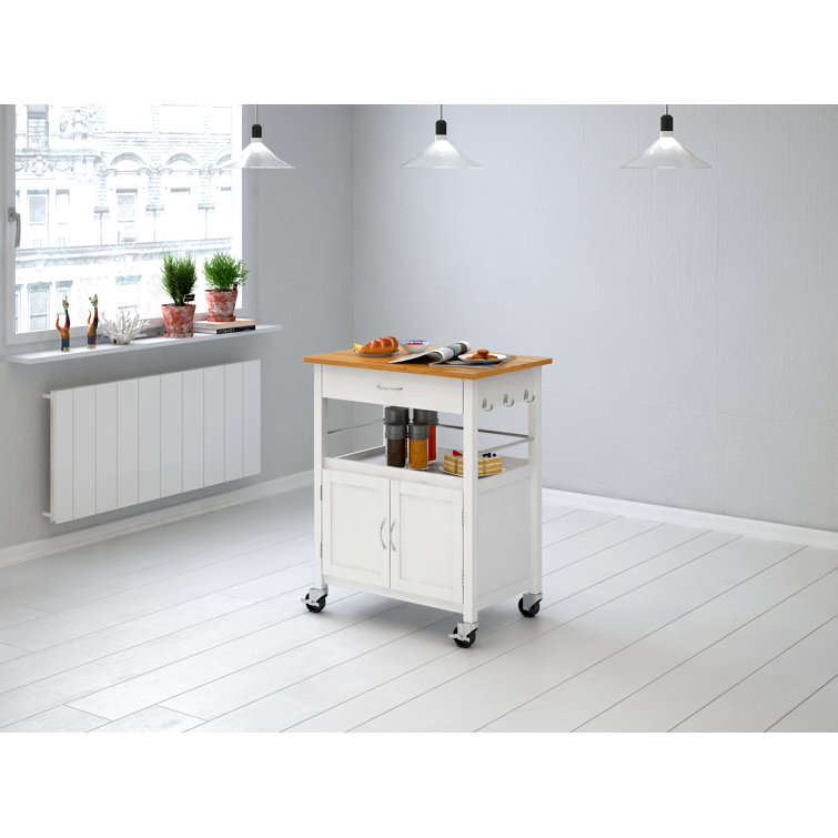 Winston Porter Carlijn 28.75'' Wide Rolling Kitchen Cart with Solid Wood Top & Reviews Wayfair
